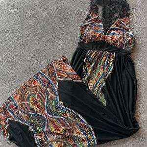 Bailey Blue Black Paisley Maxi Dress with Lace